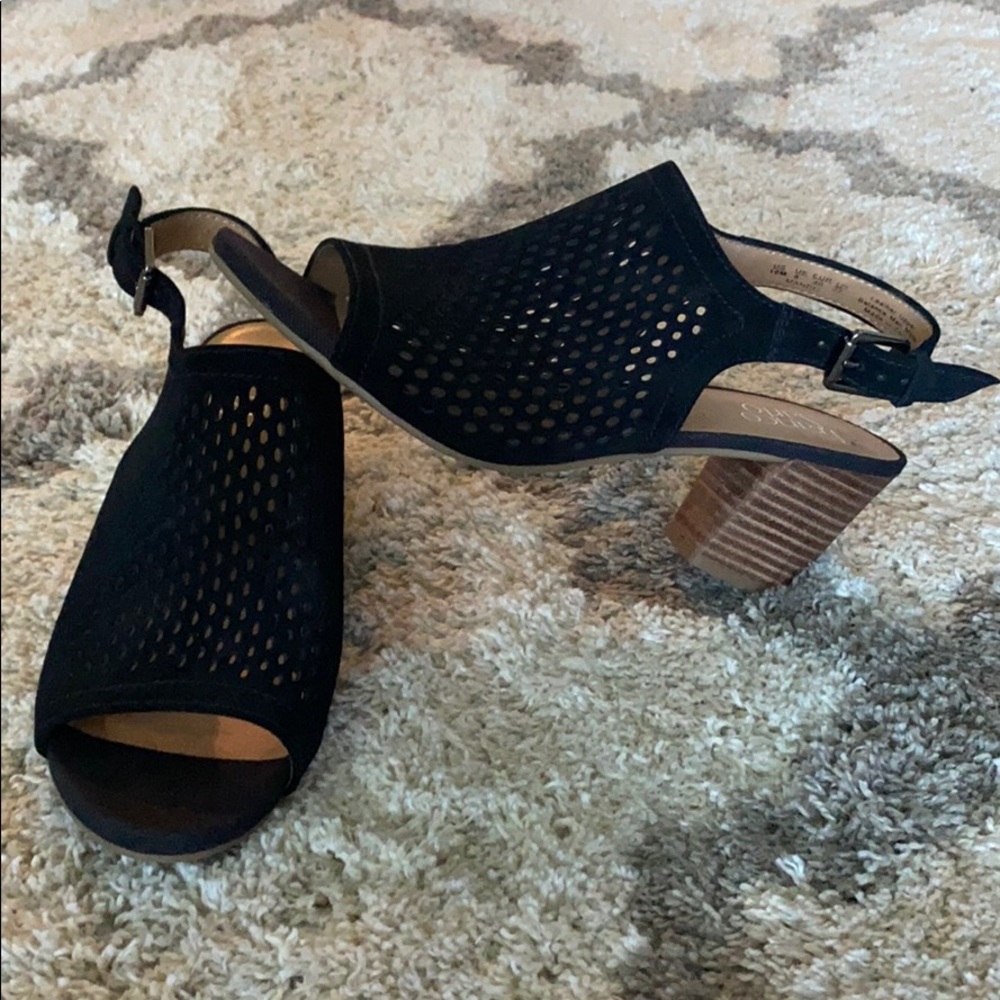 Franco Sarto black leather mesh booties